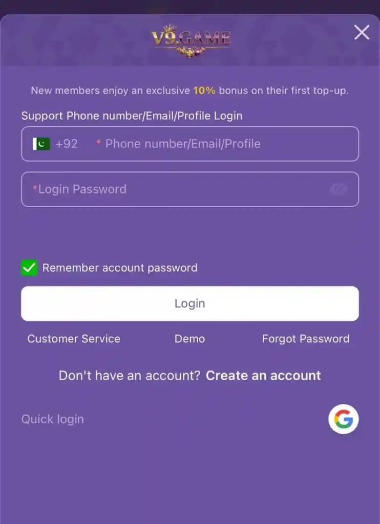 V9 Game Login